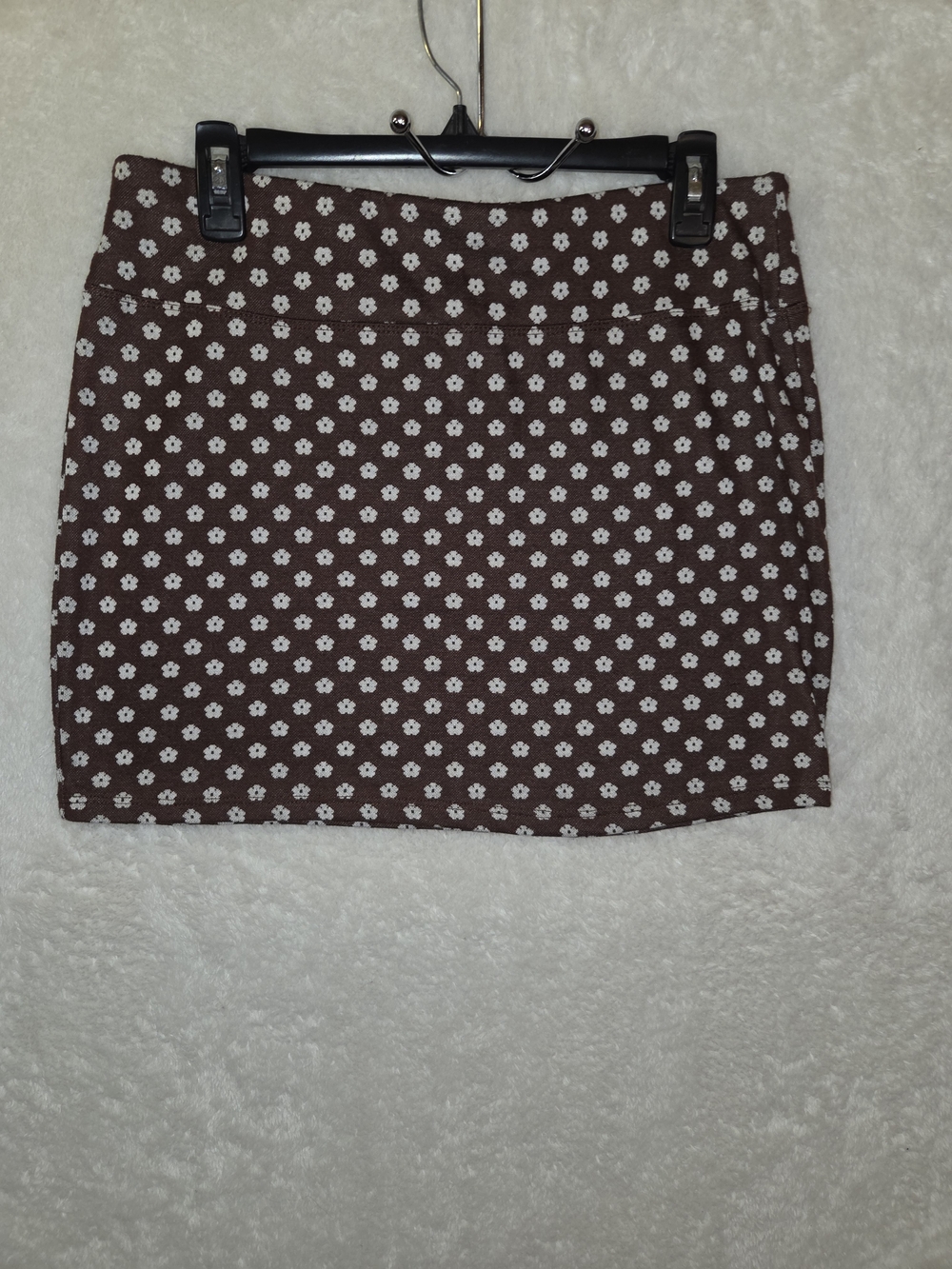No Comment Women's Sz L Brown White Floral Ditsy Daisy Mini Skirt  Cottagecore